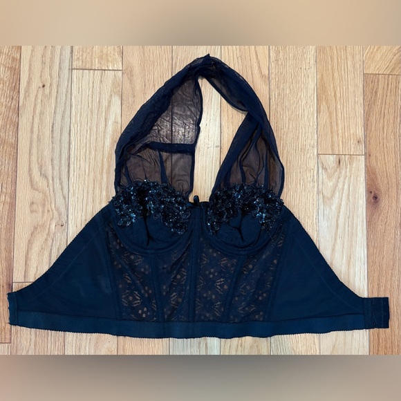 VINTAGE GELMART  BUSTIER STRAPLESS  LACE LOW BACK BRA STYLE #8425 BLACK 34B - Picture 1 of 5